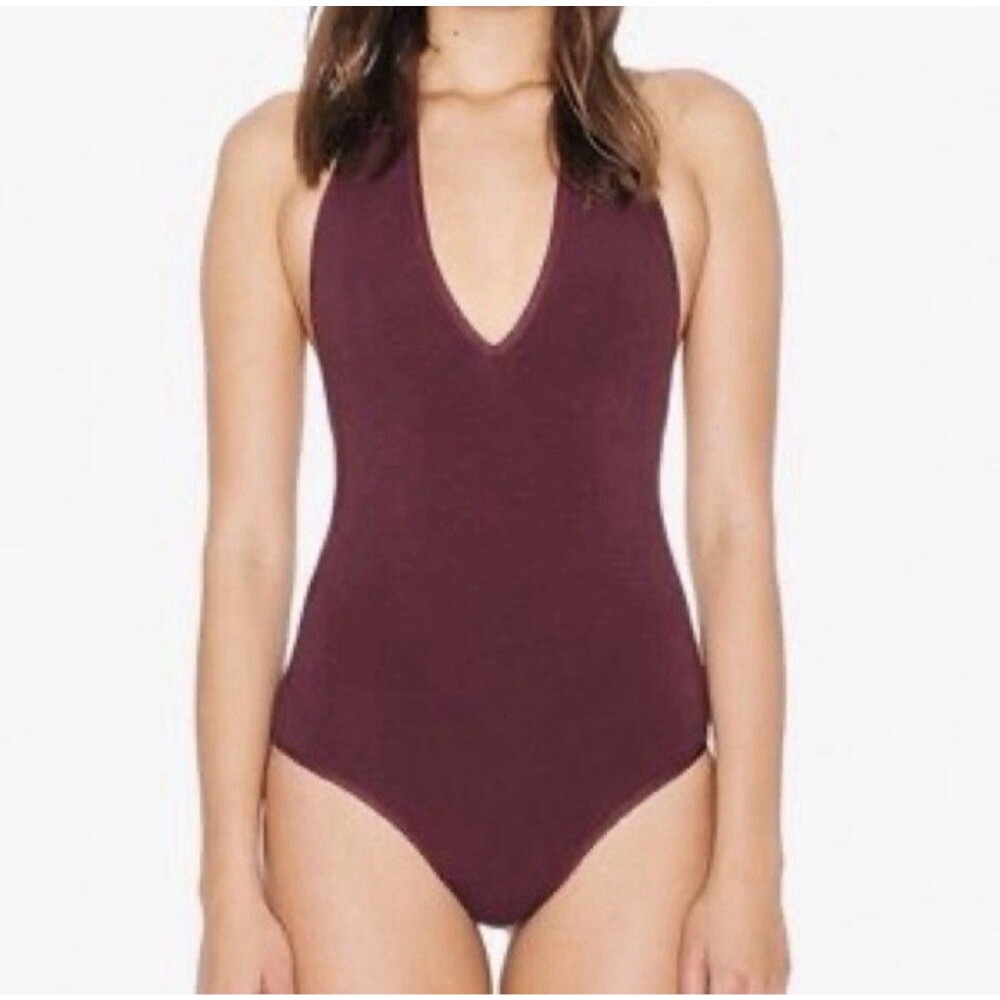 American Apparel Women’s Halter Bodysuit Maroon Size Small Casual Made USA